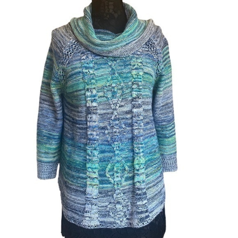 JohnPaulRichard Blue Purple Cable Knit Cowl Neck Sweater Medium